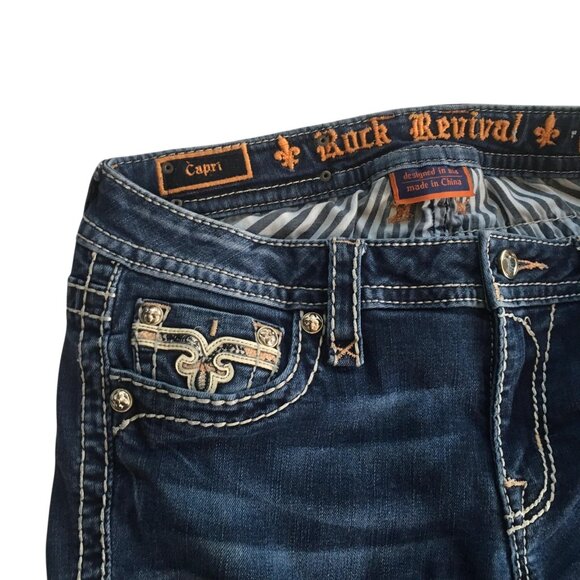 Rock Revival Jeans Womens 30 Iselin Capri Embellished Pockets Stretch E9439P - Picture 5 of 14